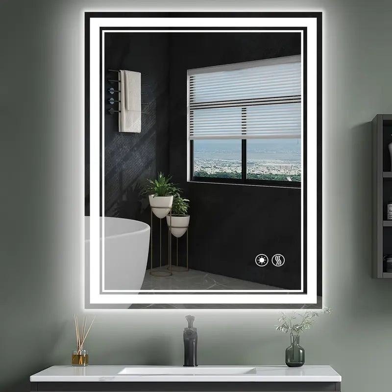 Dimmable 3 Colors LED Bathroom Mirror 24 X 32''