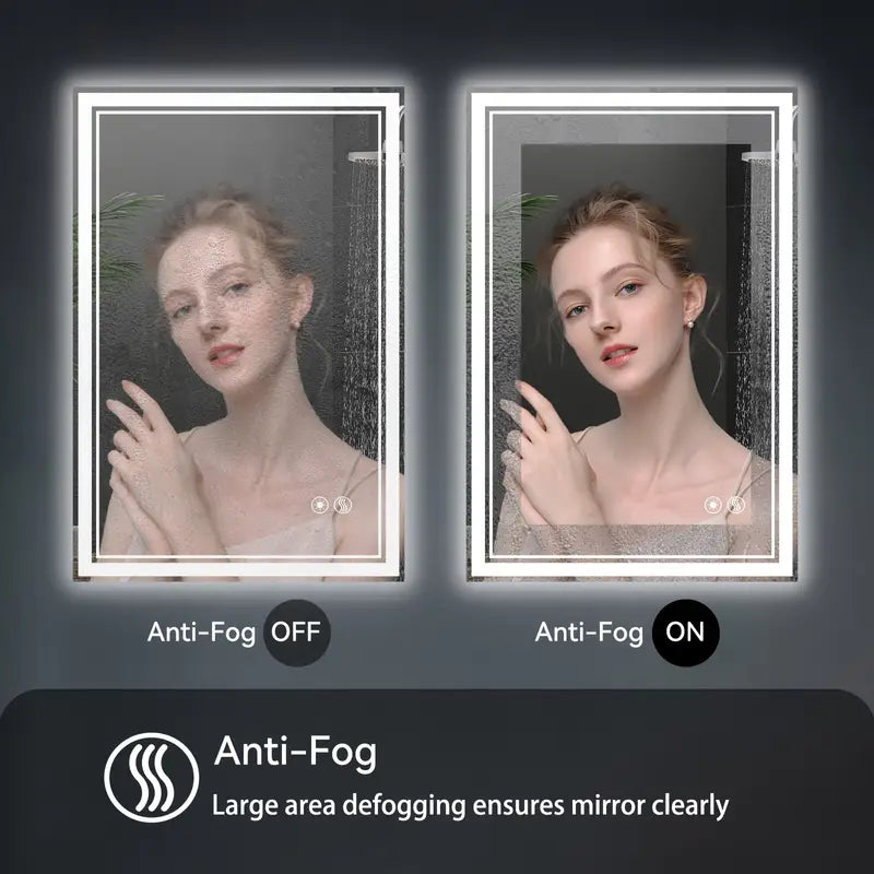 Dimmable 3 Colors LED Bathroom Mirror 24 X 32''