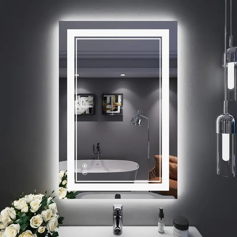 Dimmable 3 Colors LED Bathroom Mirror 24 X 32''