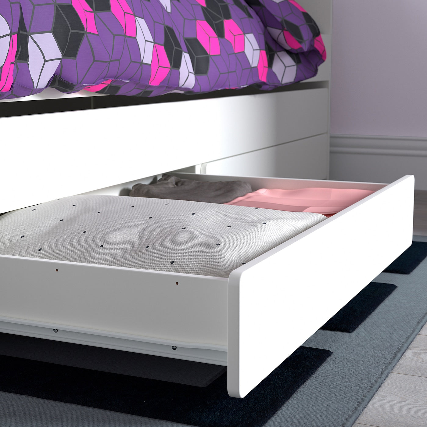 Bed frame with underbed and storage, white, 90x200 cm