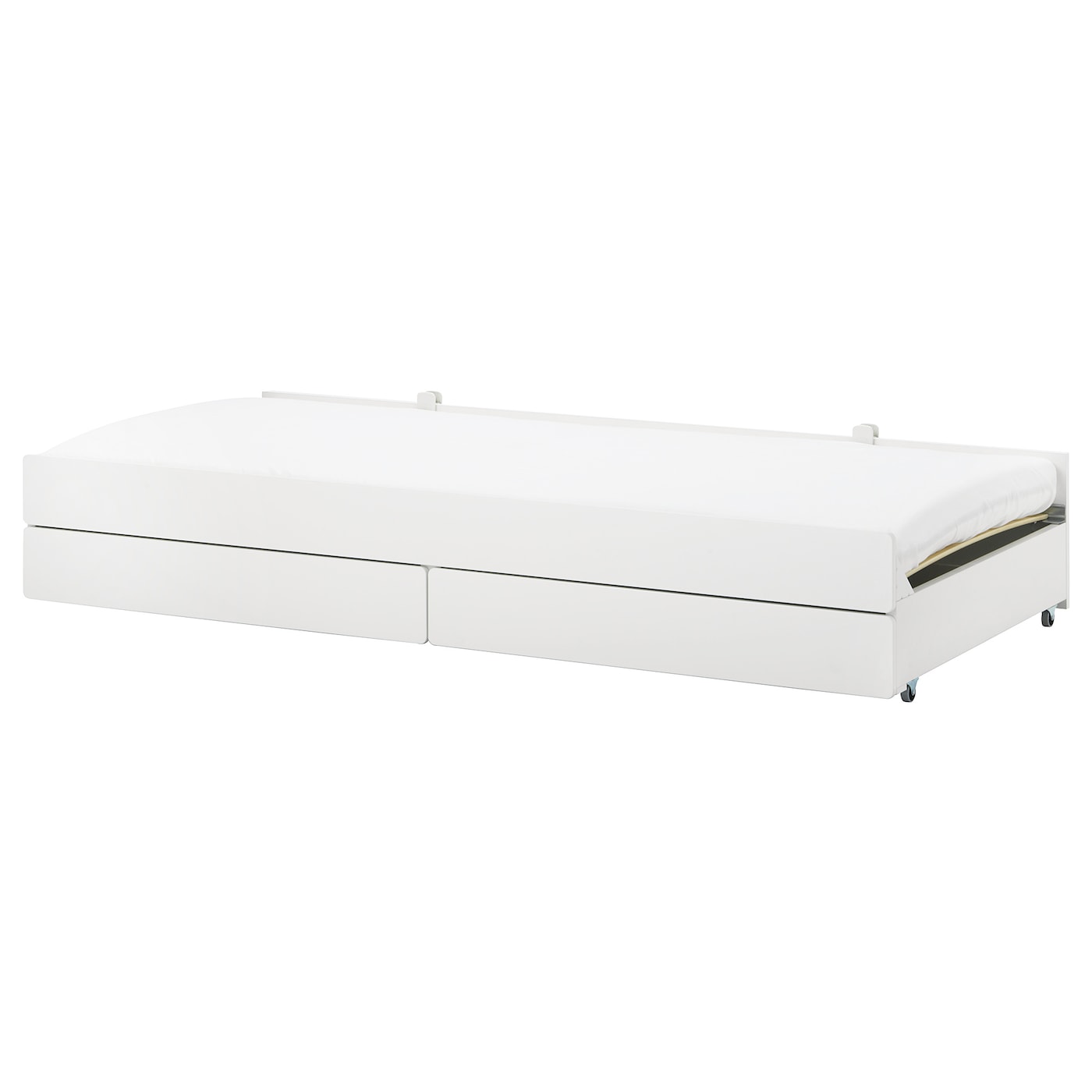 Bed frame with underbed and storage, white, 90x200 cm