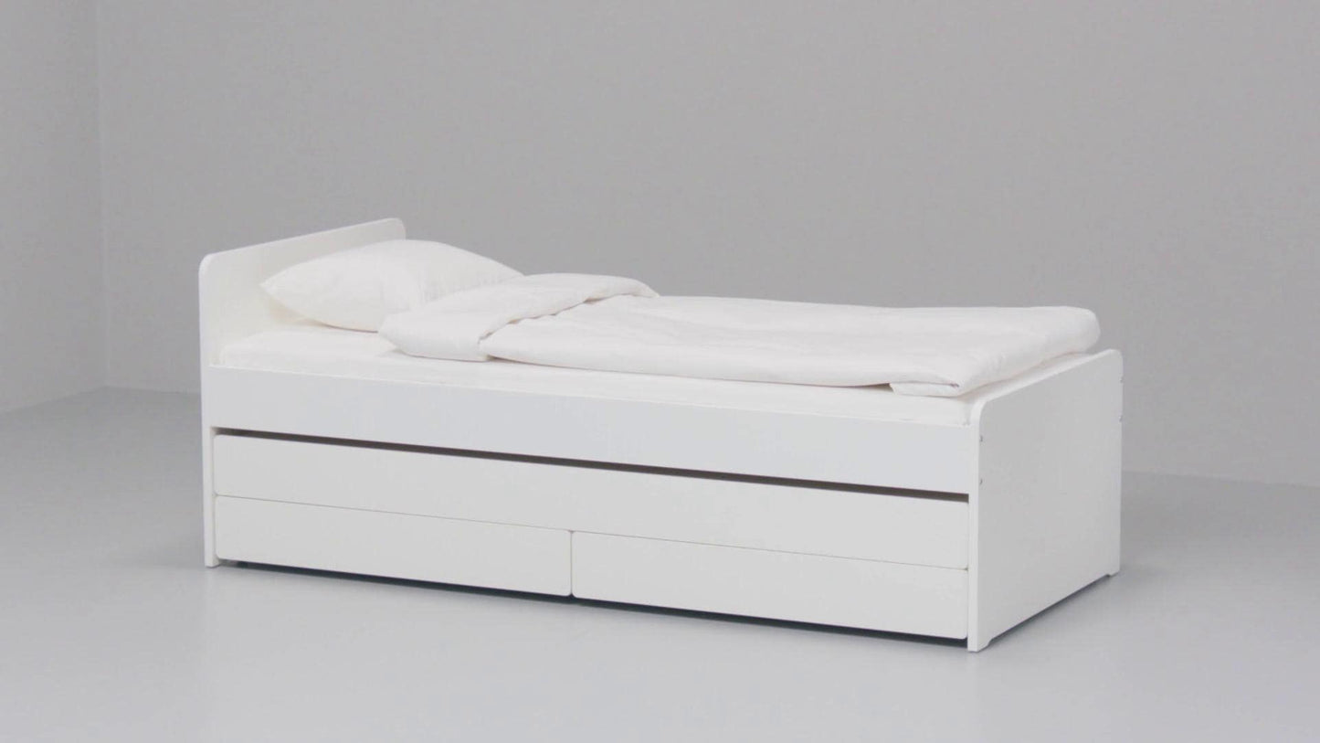 Bed frame with underbed and storage, white, 90x200 cm