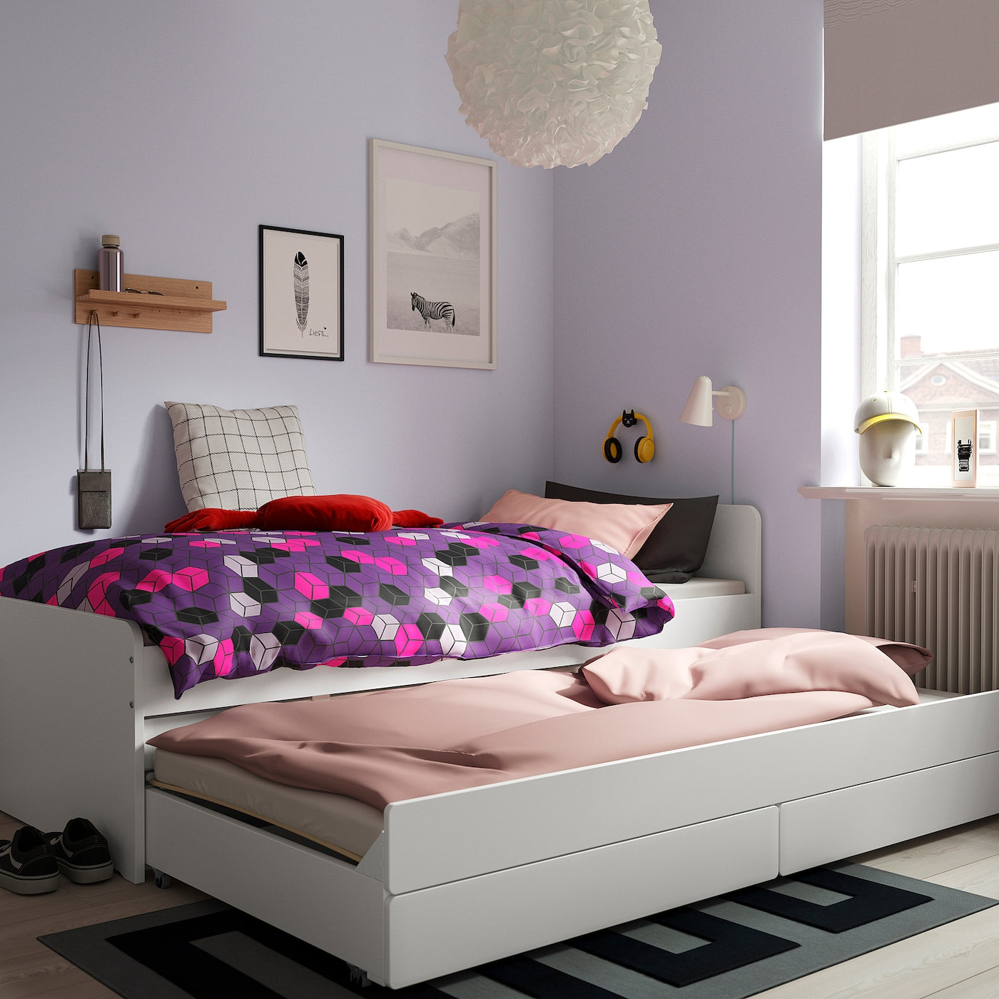 Bed frame with underbed and storage, white, 90x200 cm