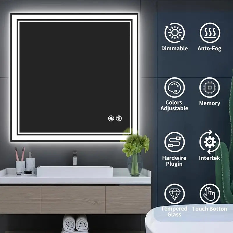 Dimmable 3 Colors LED Bathroom Mirror 24 X 32''