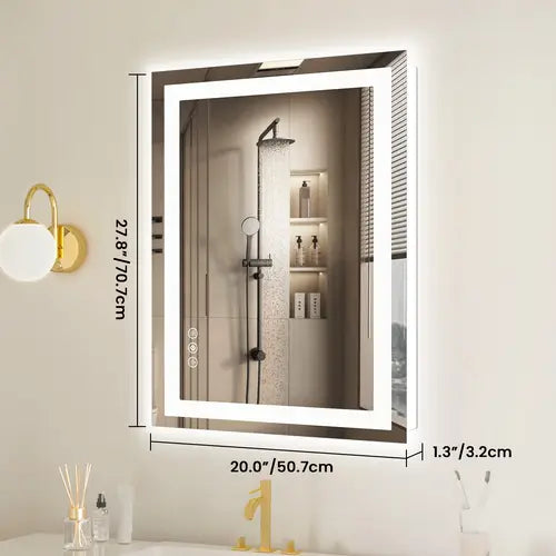 Dimmable 3 Colors LED Bathroom Mirror 24 X 32''